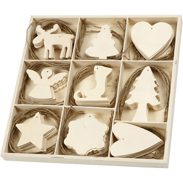 Create Craft - Décorations de Noël en bois - 7-8cm 72x par boîte