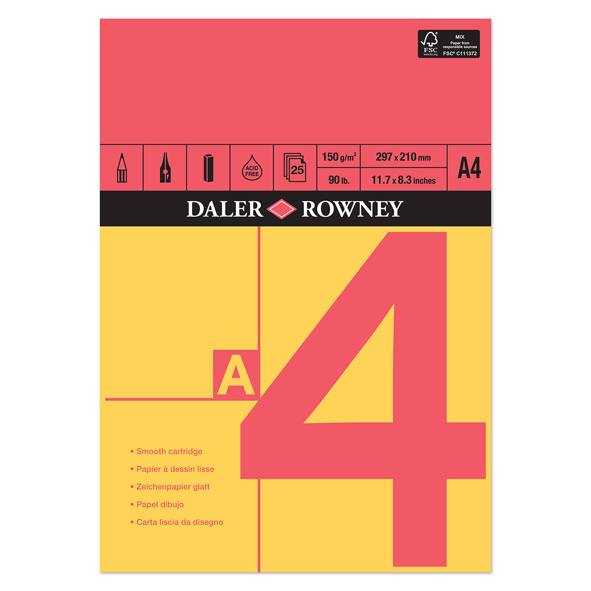 Daler Rowney - Rot & Gelb gummierter Patronen-Skizzenblock - A4 - 150 g/m²