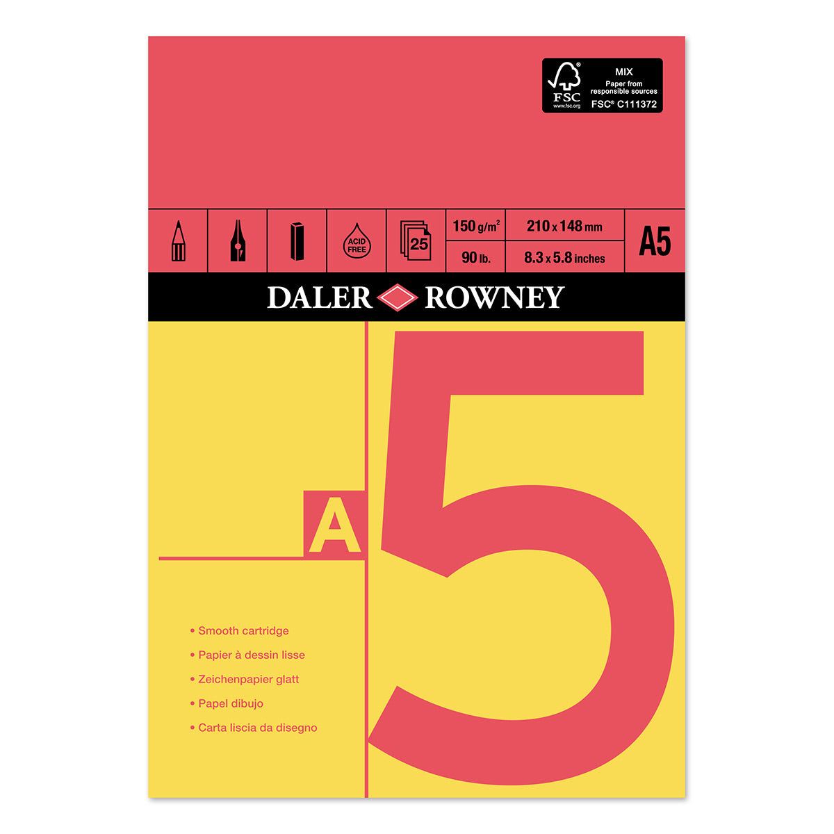 Daler Rowney - Rot & Gelb gummierter Patronen-Skizzenblock - A5 - 150 g/m²