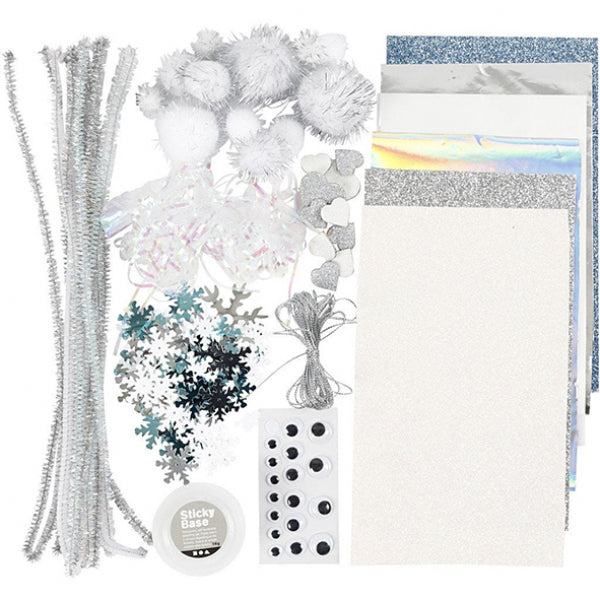Create - Kit de décoration d’hiver assortiment d’artisanat - Blanc et argent