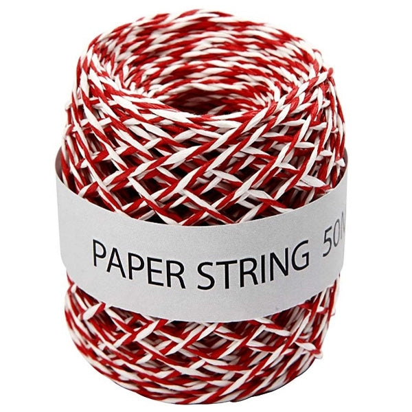 Créer de l'artisanat - Cordon en papier 50m blanc rouge