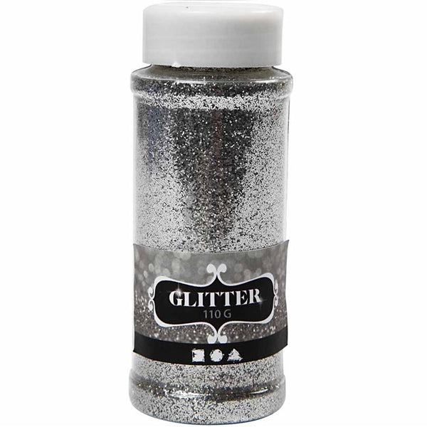 Create Craft - Glitter 110g Silver  -Tub with shaker top.