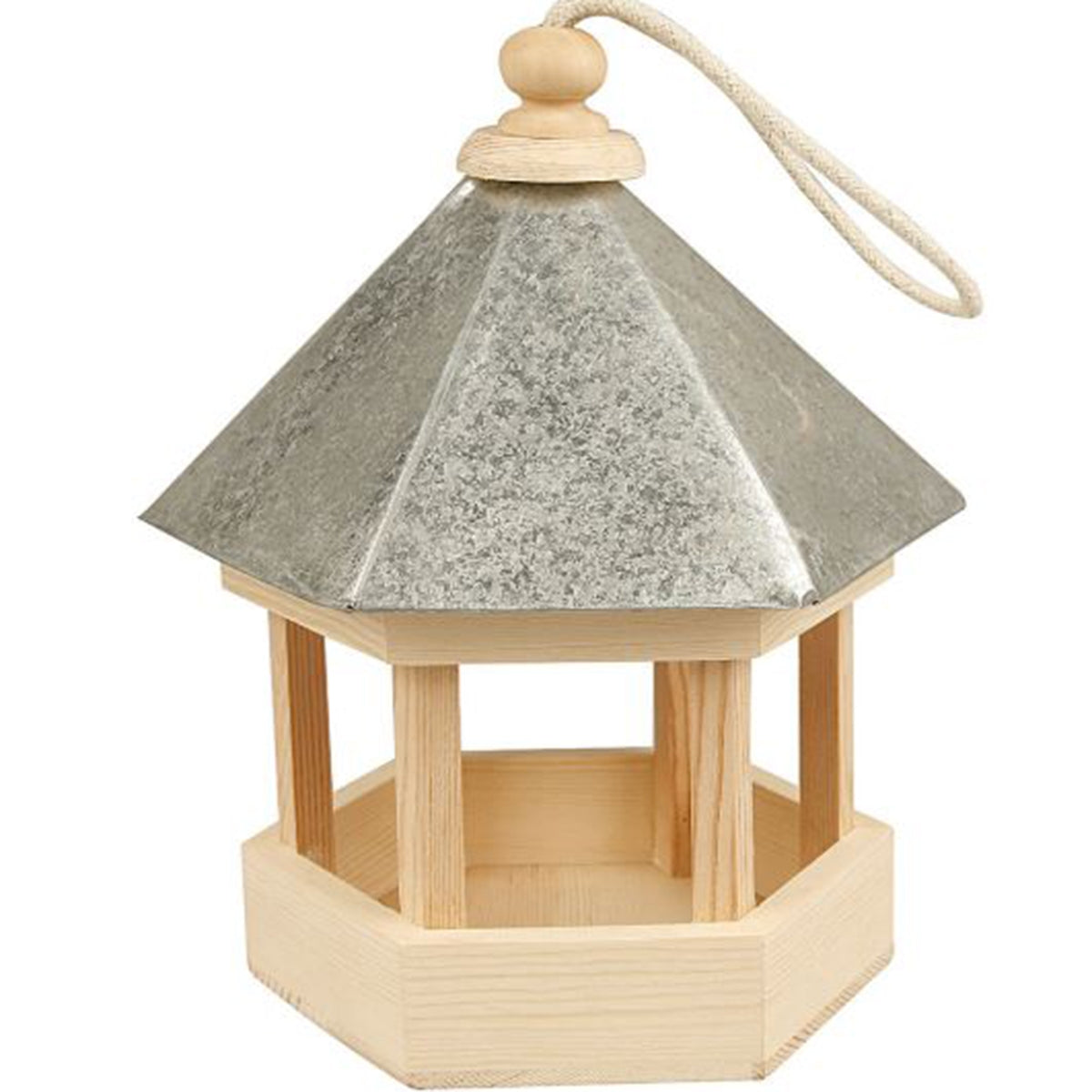 Create Craft - Wooden Bird Table Feeder with zinc roof - pine