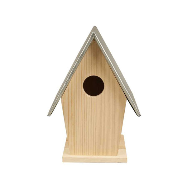 Créer de l'artisanat - Boîte d'oiseau avec toit en zinc -13.5x11x19 cm -pine -1 pièce