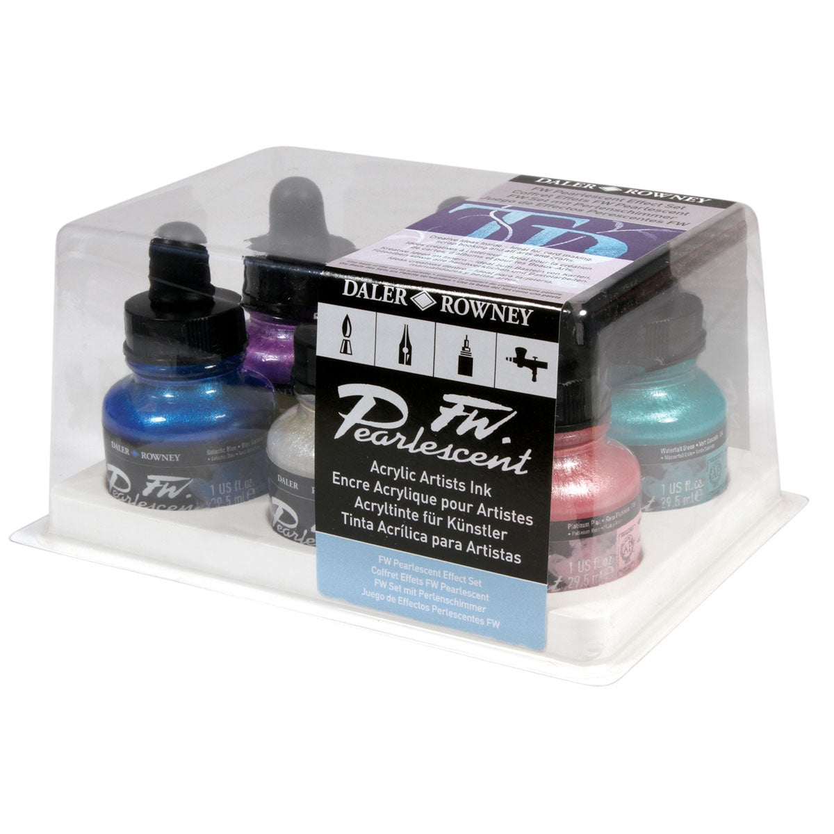 Daler Rowney Acrylic Ink FW Pearlescent Effect Colour Set - 6x30ml