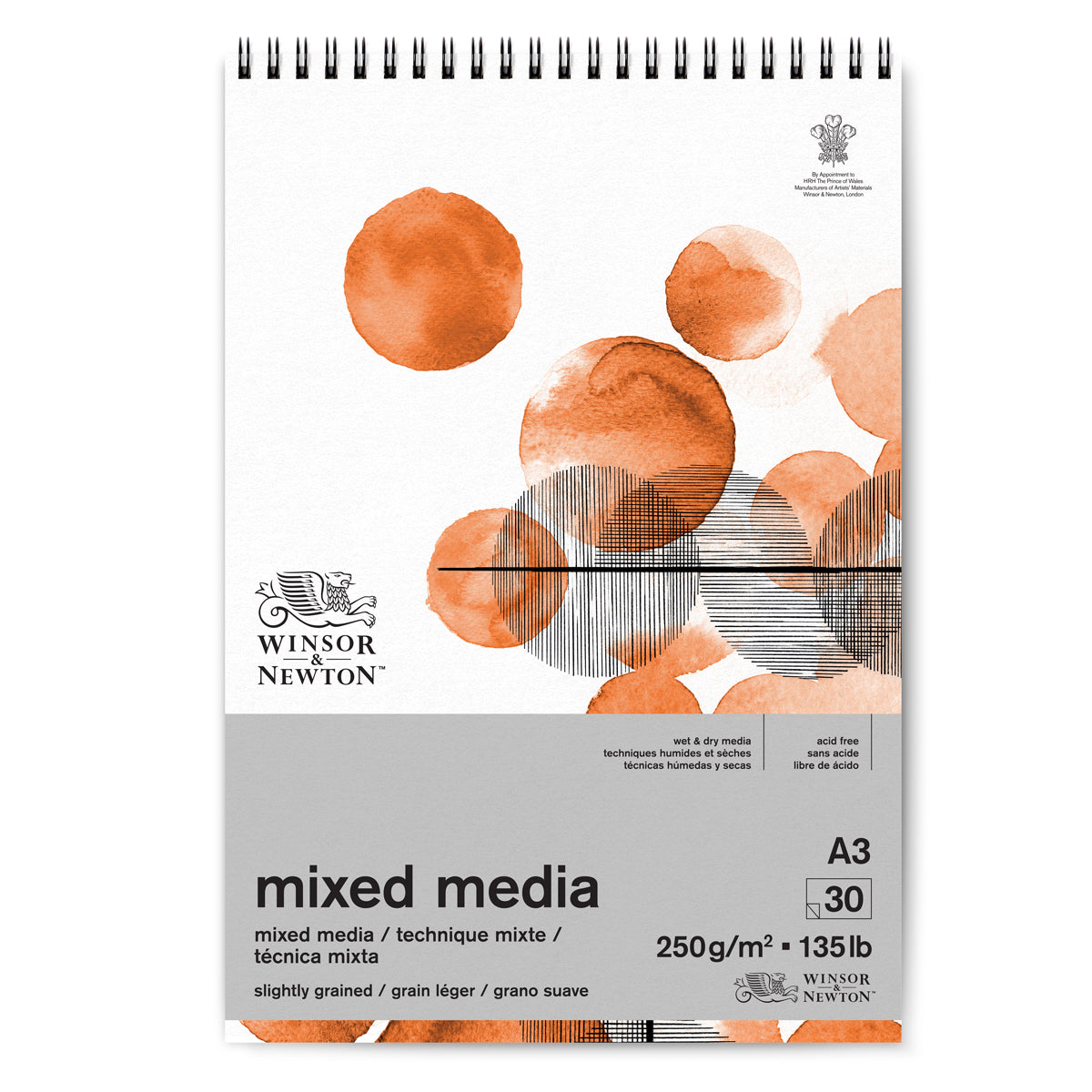 Winsor and Newton - Mixed Media Sketch Pad - Spiral 30 Sheet - 250gsm A3
