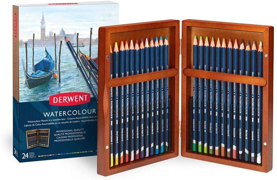 Derwent - 24 x crayon aquarelle - boîte en bois