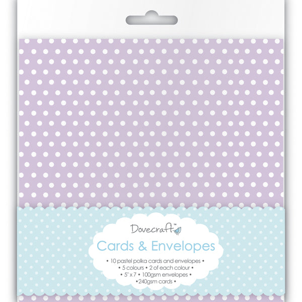 Dovecraft - Cards & Envelopes Polka Dots Various Colours (2xeach) Square - 6x6 (10 Pk)