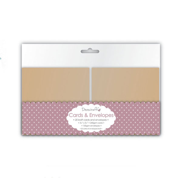 Dovecraft - Natural Brown Mini Cards & Envelopes Kraft Square - 3.5 x 3.5 (20 Pk)