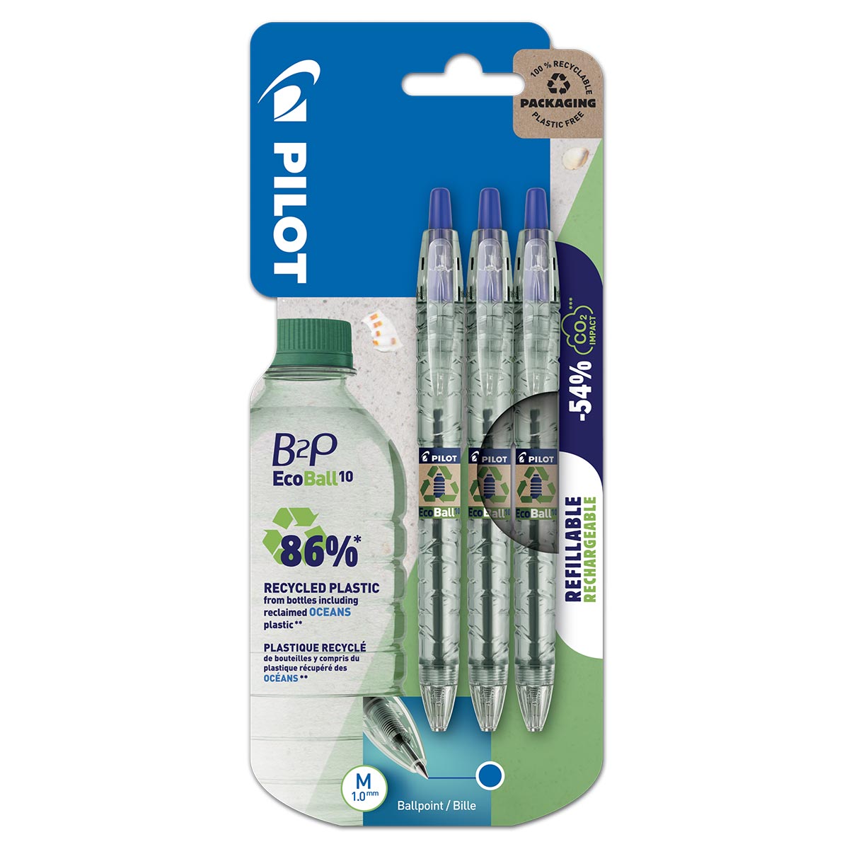 Pilot - B2P EcoBall Ballpoint Pen 3x Blue