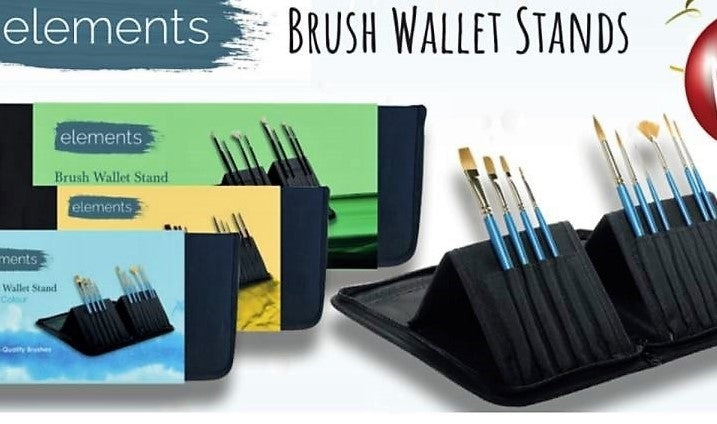 Elemente - 9x Acrylpinsel -Set -Brieftasche mit Ständer