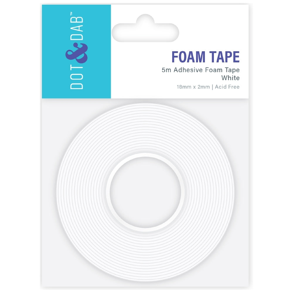 Dot & Dab - Foam Tape White 18mm Wide x 2mm Thick 5m Roll
