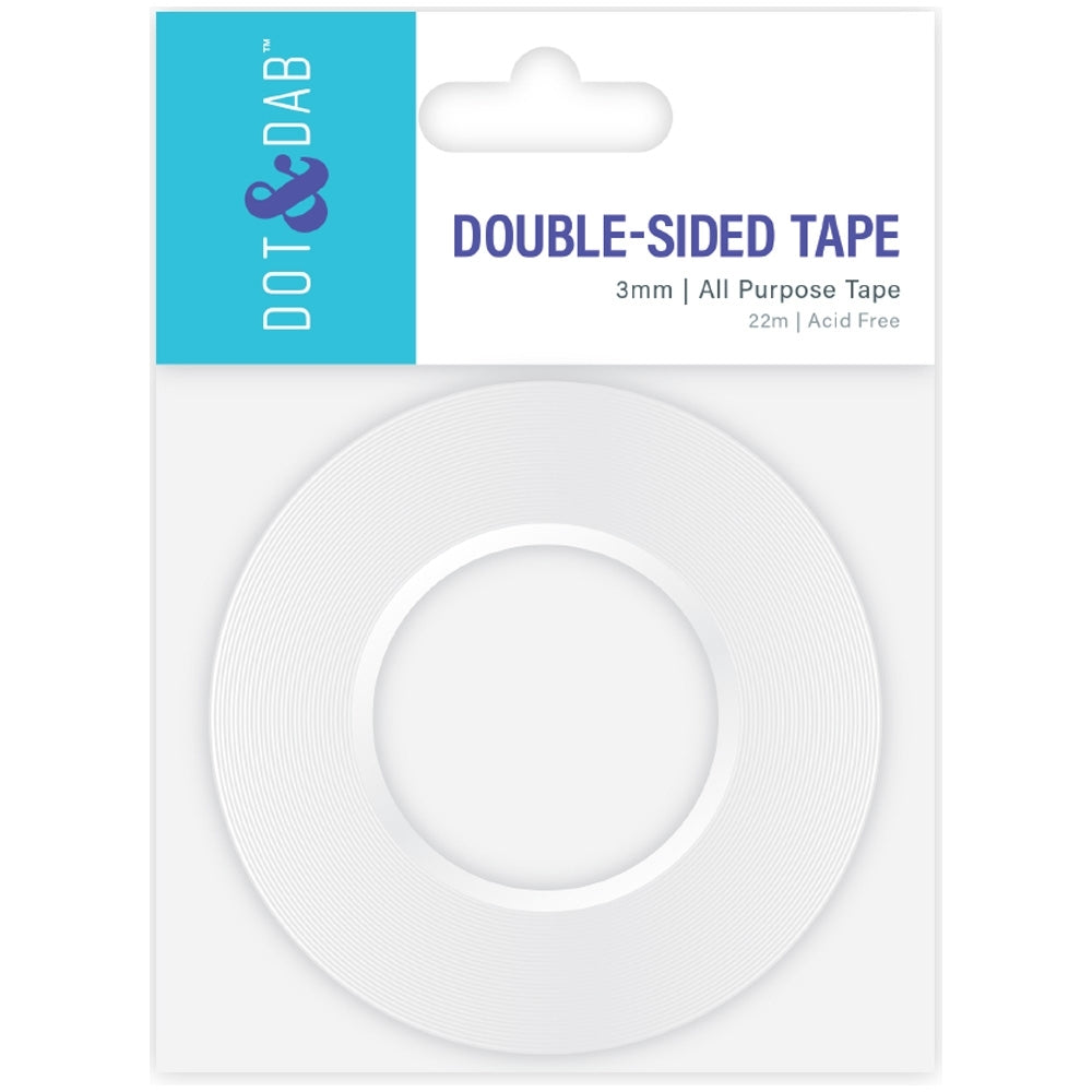 DOT & DAB - Dubbelzijdige tape 3 mm x 22m witte rol