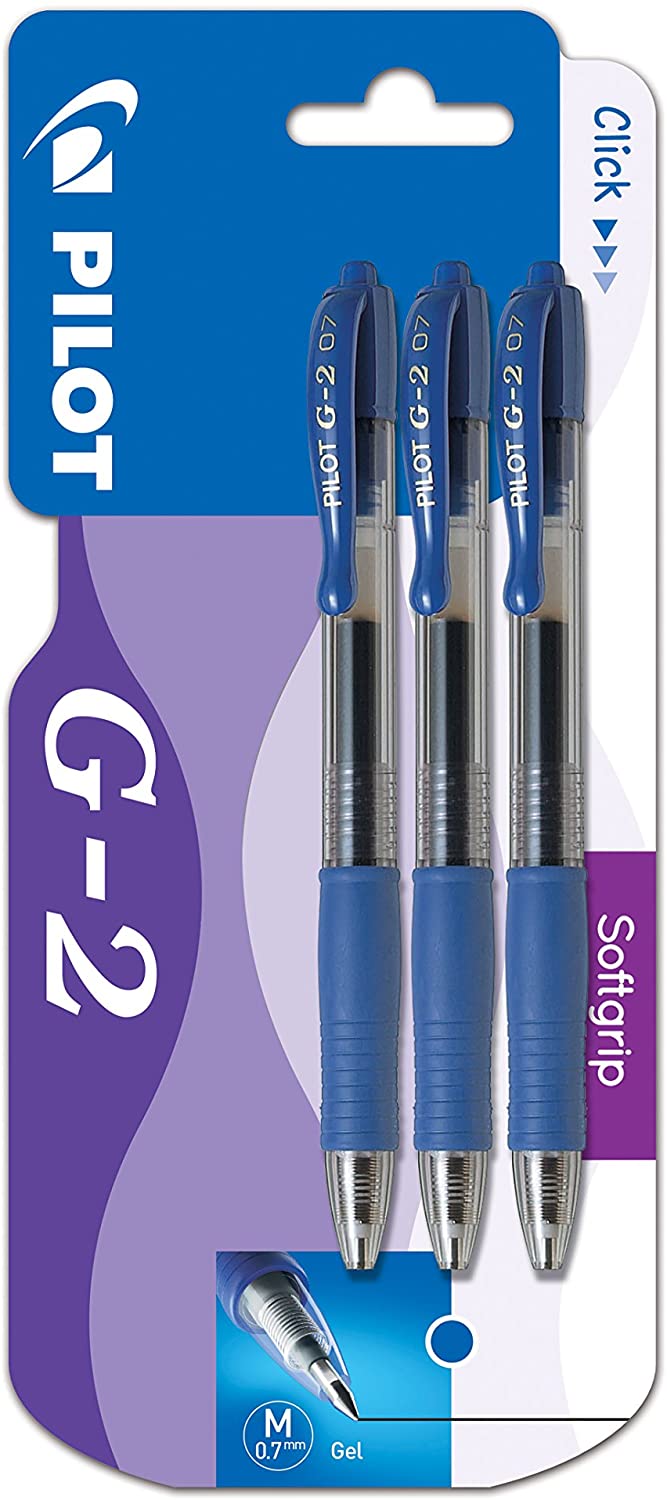 Pilot - G2 - Gel pen Ink - Retractable Rollerball - Blue - Medium Tip - 3 Pack