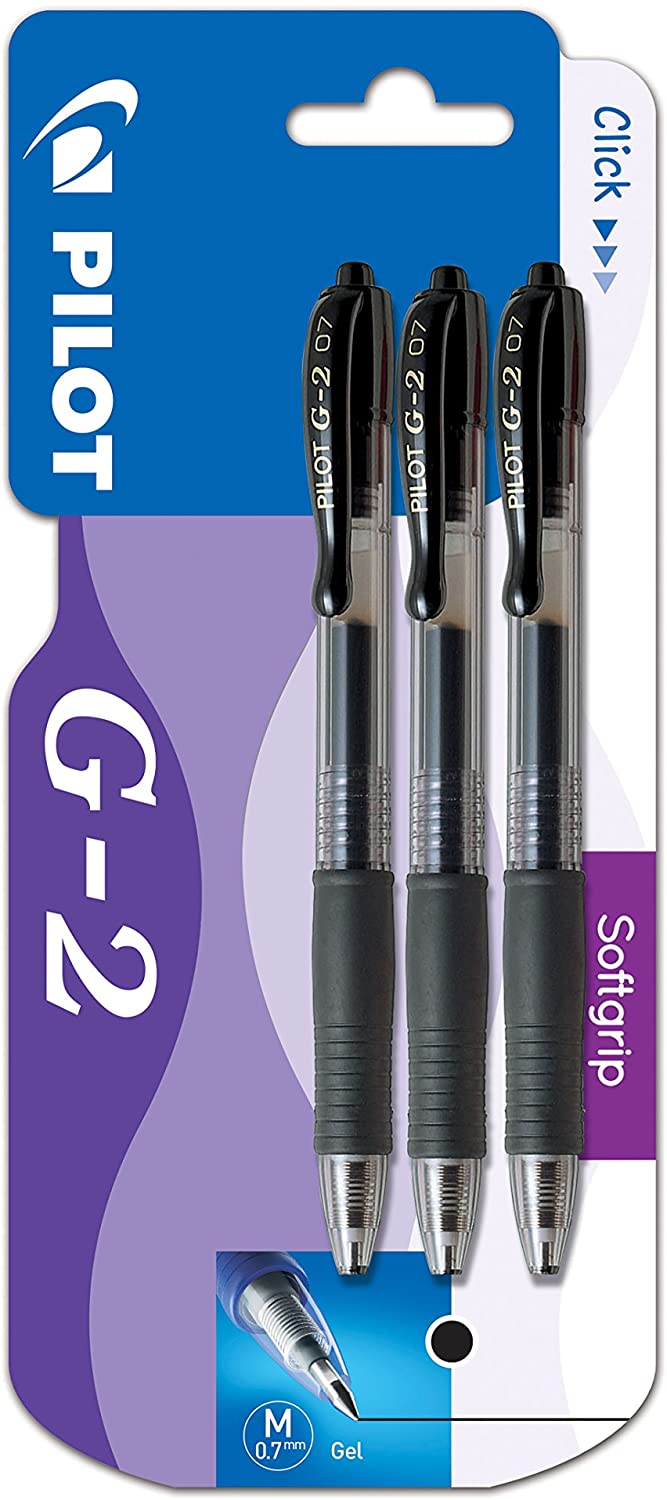 Pilot - G2 - Encre pour stylo gel - Roller rétractable - Noir - Pointe moyenne - Paquet de 3