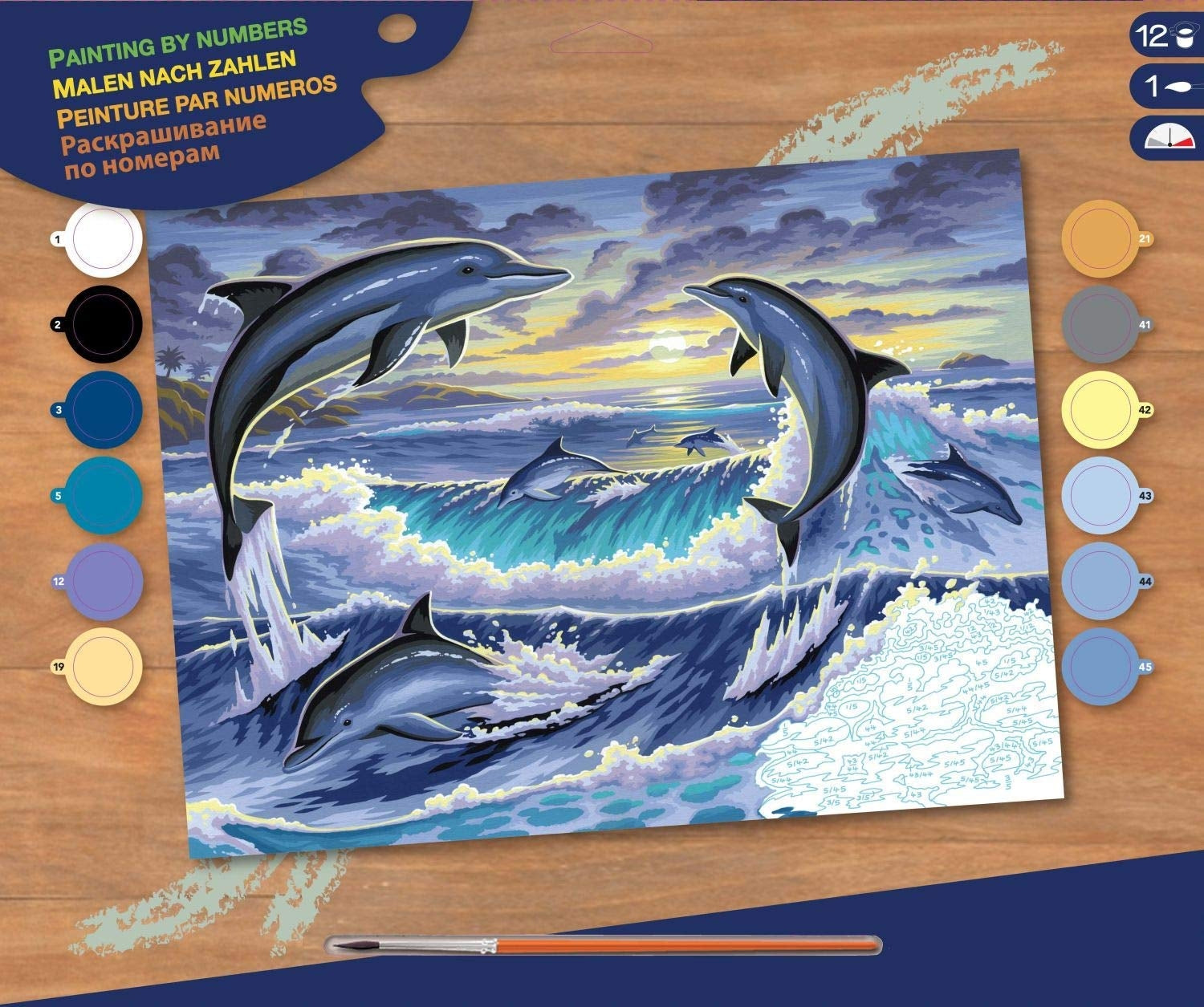 KSG - Großes Gemälde nach Zahlen - Delphin -Sonnenaufgang