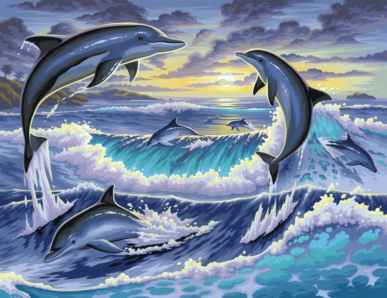 KSG - Großes Gemälde nach Zahlen - Delphin -Sonnenaufgang