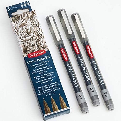 Derwent - Line Maker Pens - Graphite - 3x Assorted Size Nibs