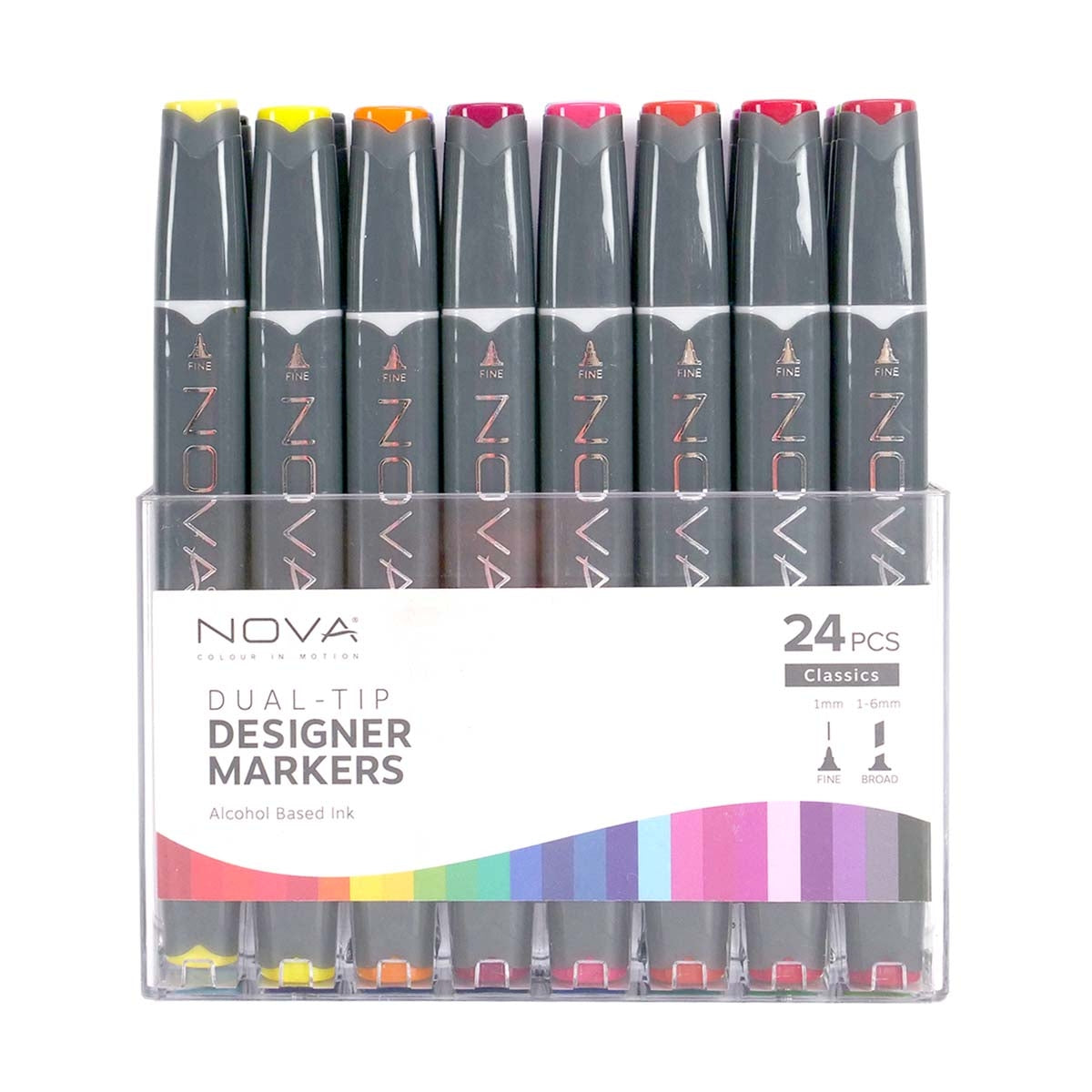 NOVA - Designer Markers - Dubbele tip - Basis op basis van alcohol - 24 Pack - Rainbow