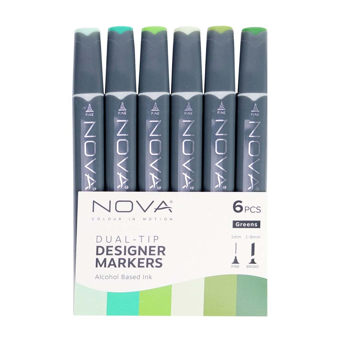 Nova - Designer Markers - Dual Tip - Alcohol Based - 6 Pack - Greens