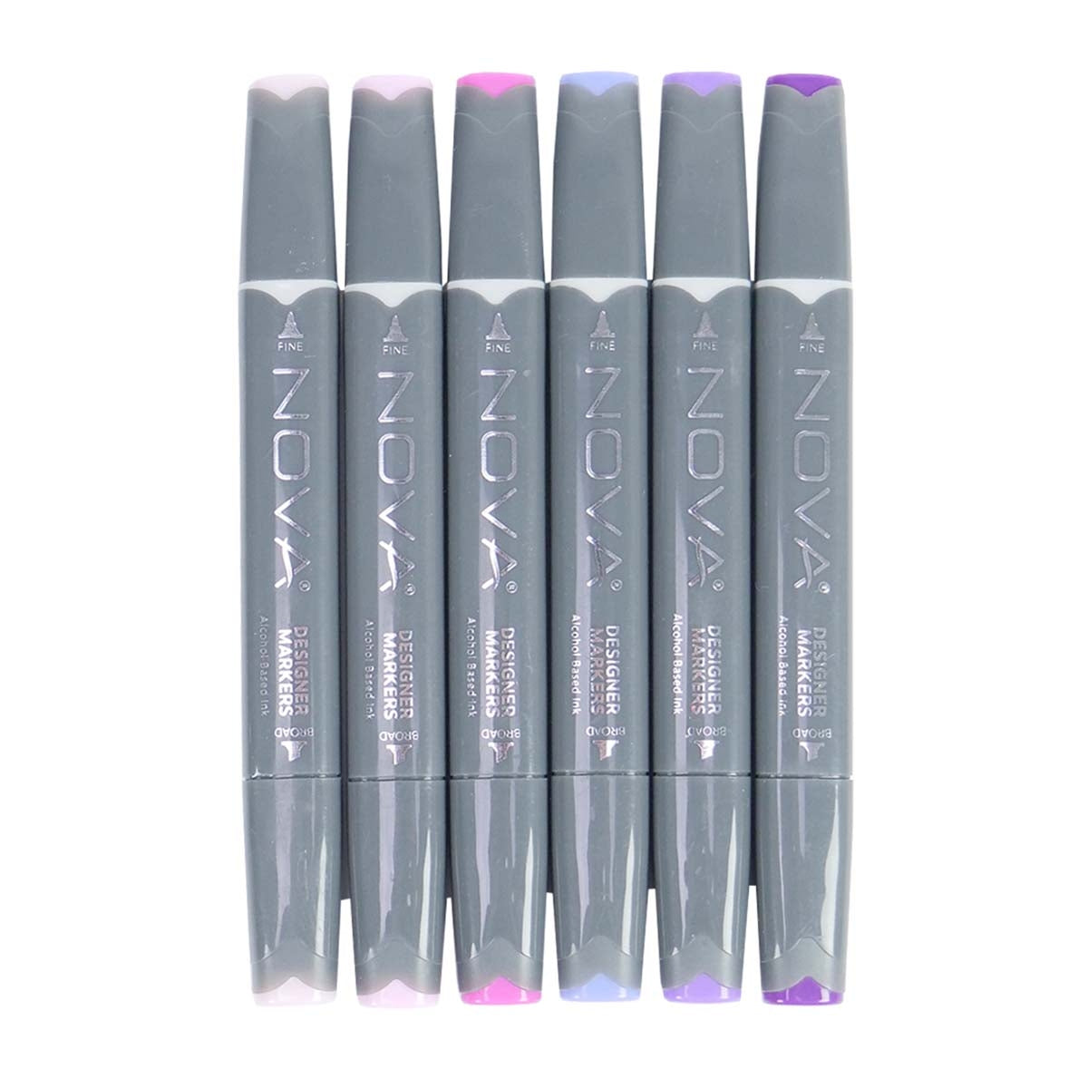 NOVA - Designer Markers - Dubbele tip - Basis op alcohol - 6 Pack - Purples - Pinks