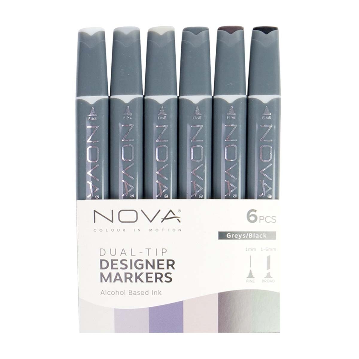 Nova - Designer Marker-Doppels pitze-auf Alkohol basis-6 Pack-Graue