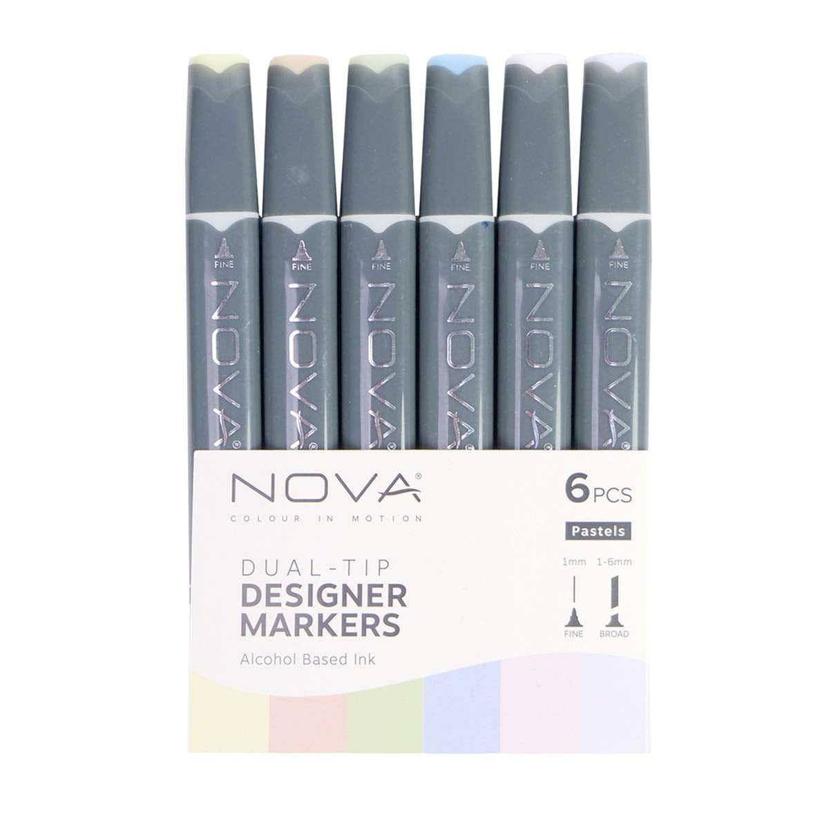 Nova - Designermarker - Dual Tipp - Alkoholbasierte - 6 Pack - Pastelle