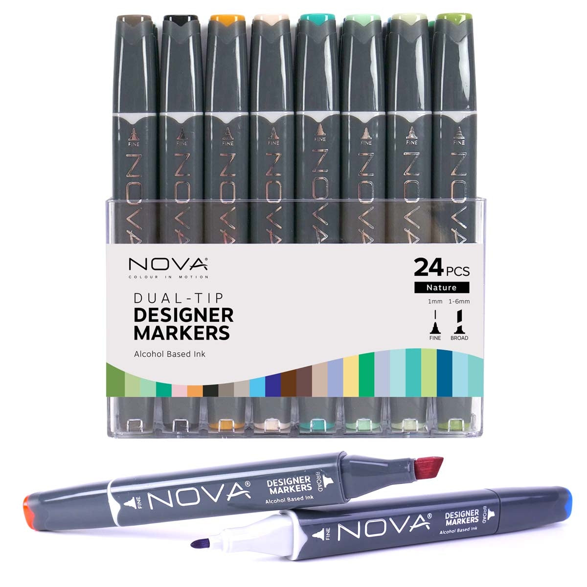 Nova - Designer Markers - Dual Tip - Alcohol Based - 24 Pack - Nature