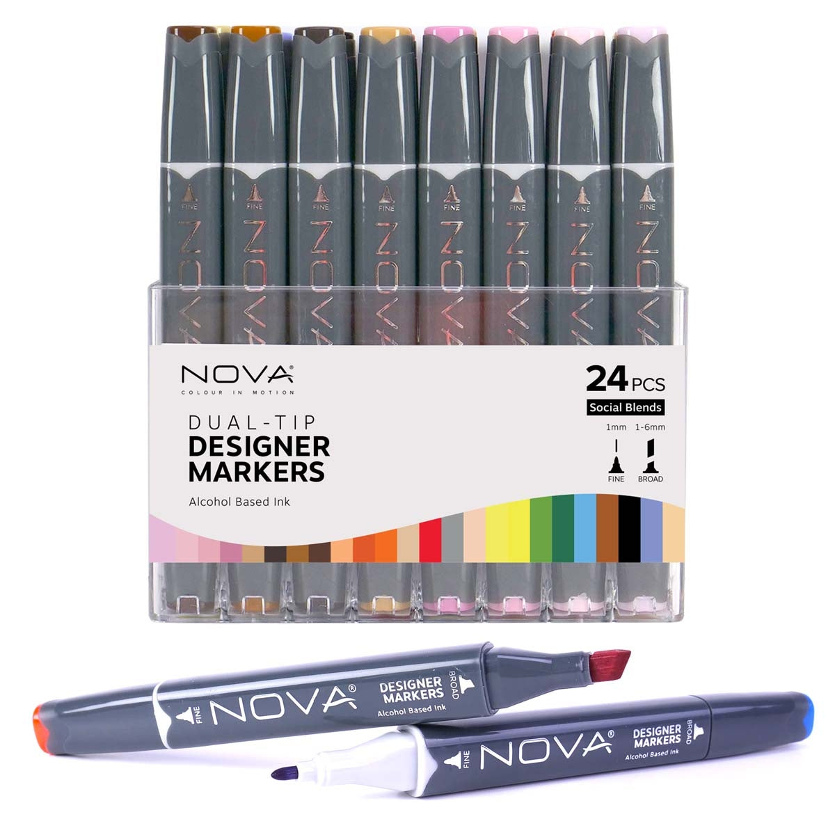Nova - Designer Markers - Dual Tip - Alcohol Based - 24 Pack - Social Blends