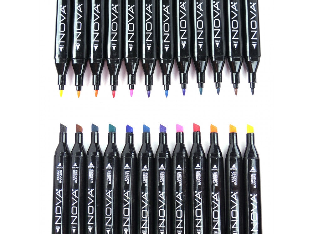 Nova - Fabric - Textile Markers - Dual Tip - Brights - 12 Pack