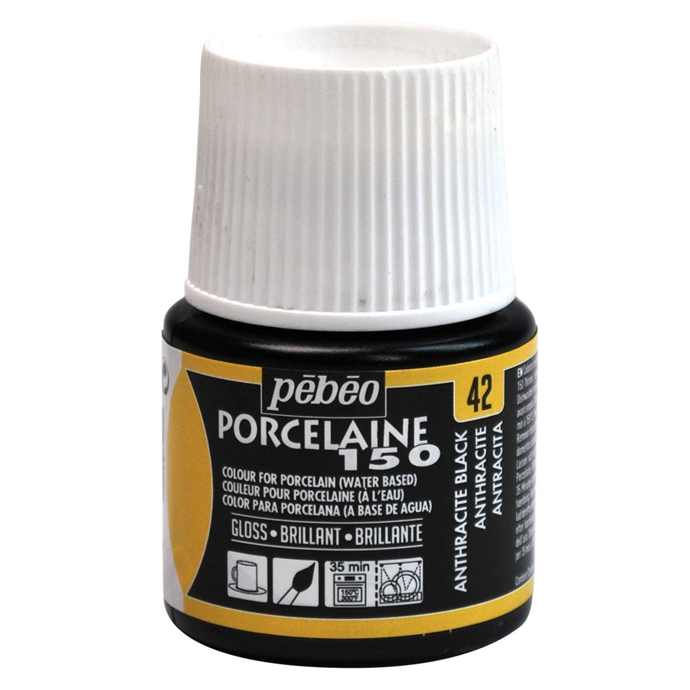 Pebeo - Porcelaine 150 Gloss Paint - Anthracite Black - 45 ml