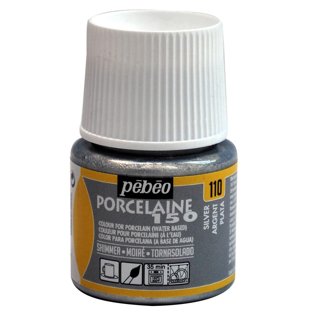 Pebeo - Porcelaine 150 Gloss Paint - Shimmer Silver - 45ml