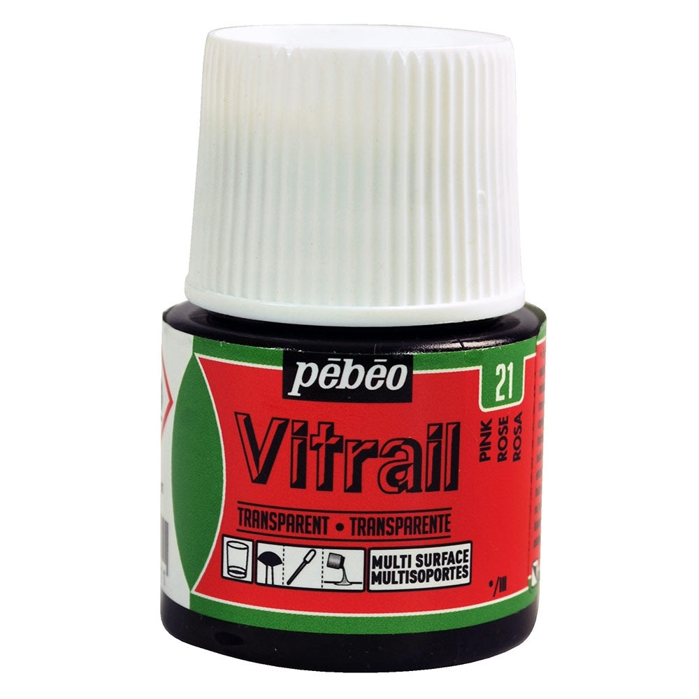 Pebeo - Vitrail - Glas en tegelverf - transparant - roze - 45 ml