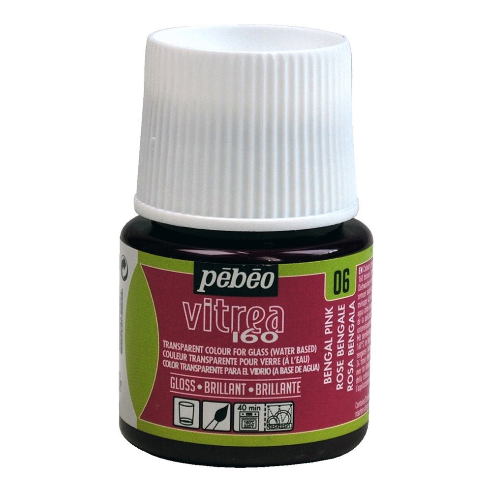 Pebeo - vitrea 160 - Verre et carreau de peinture - brillant - rose bengale - 45 ml