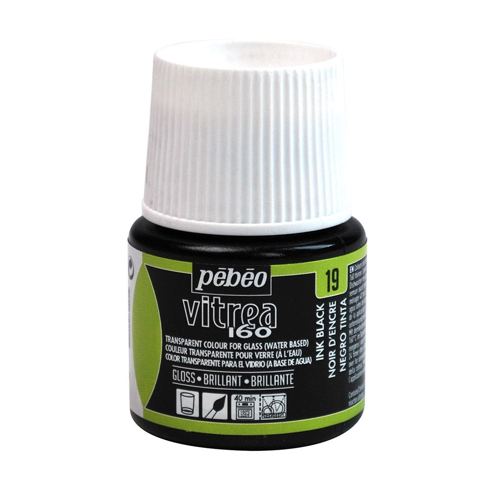 Pebeo - Vitrea 160 - Vernice di vetro e piastrelle - Gloss - Inchiostro Nero - 45 ml