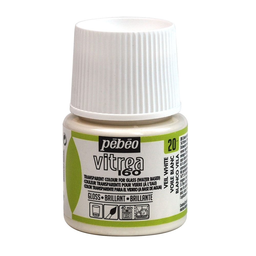 Pebeo - vitrea 160 - Verre et carreau de peinture - brillant - Veil White - 45 ml