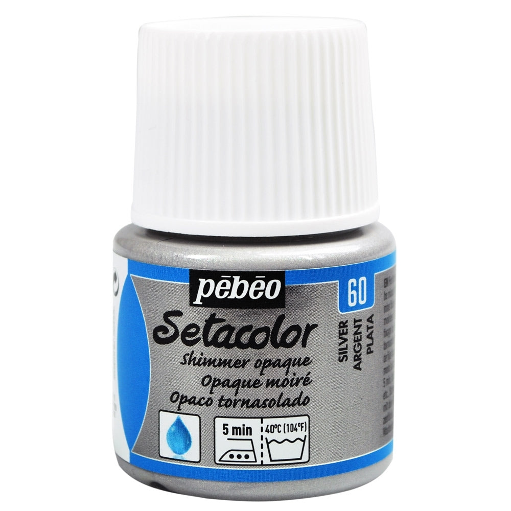 Pebeo - Setacolor Fabric & Textile Paint - Opaque Shimmer - Silver - 45ml