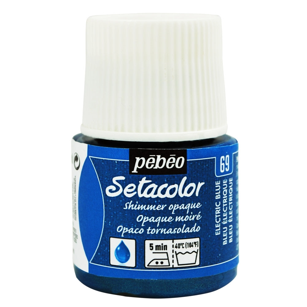Pebeo - Setacolor Fabric & Textile Paint - Opaque Shimmer - Bleu électrique - 45 ml
