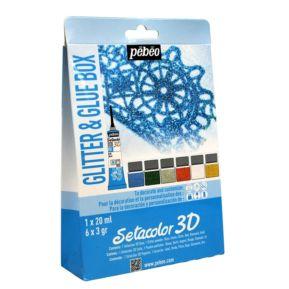 Pebeo - Setacolor Fabric & Textile 3D Glitter en lijmbox