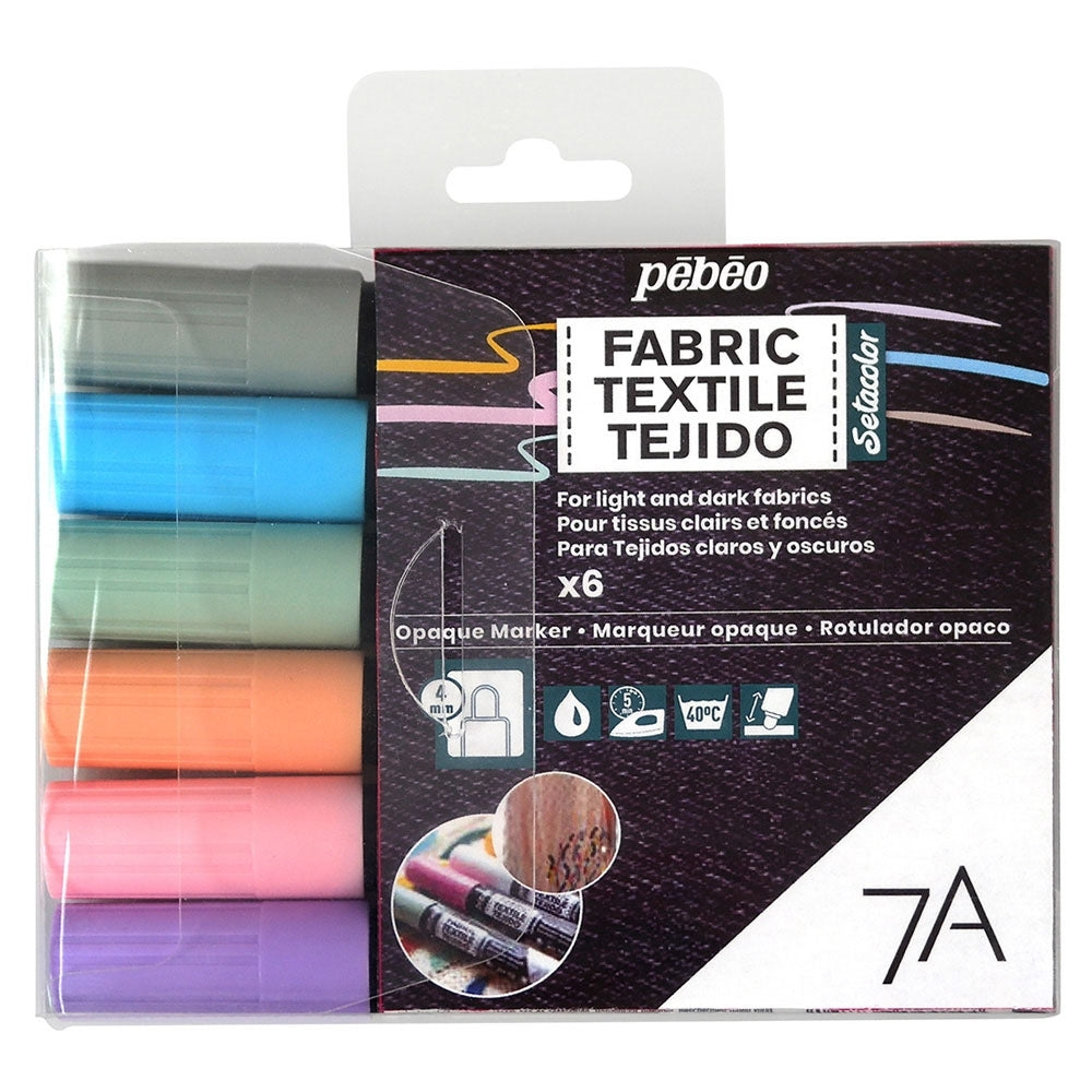 Pebeo - 7A Opaque Fabric & Textile Marker 4Mm Pack 6 Pastel