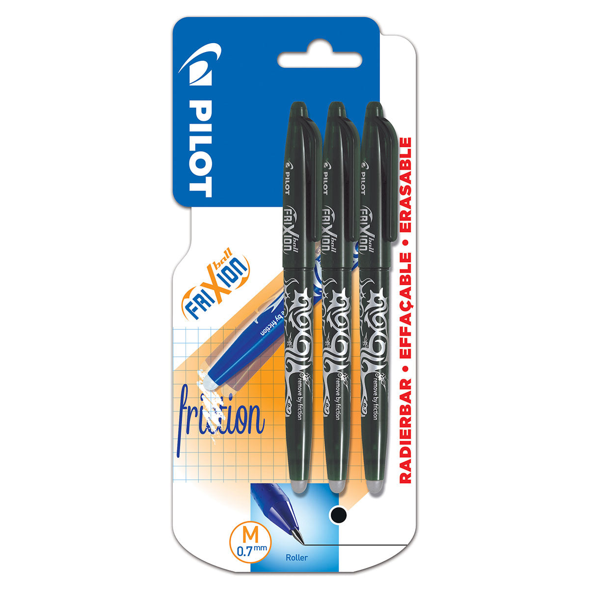 Pilot - FriXion Ball 0.7 - Erasable Gel Ink Rollerball pen - Black - Medium Tip - 3x Pack