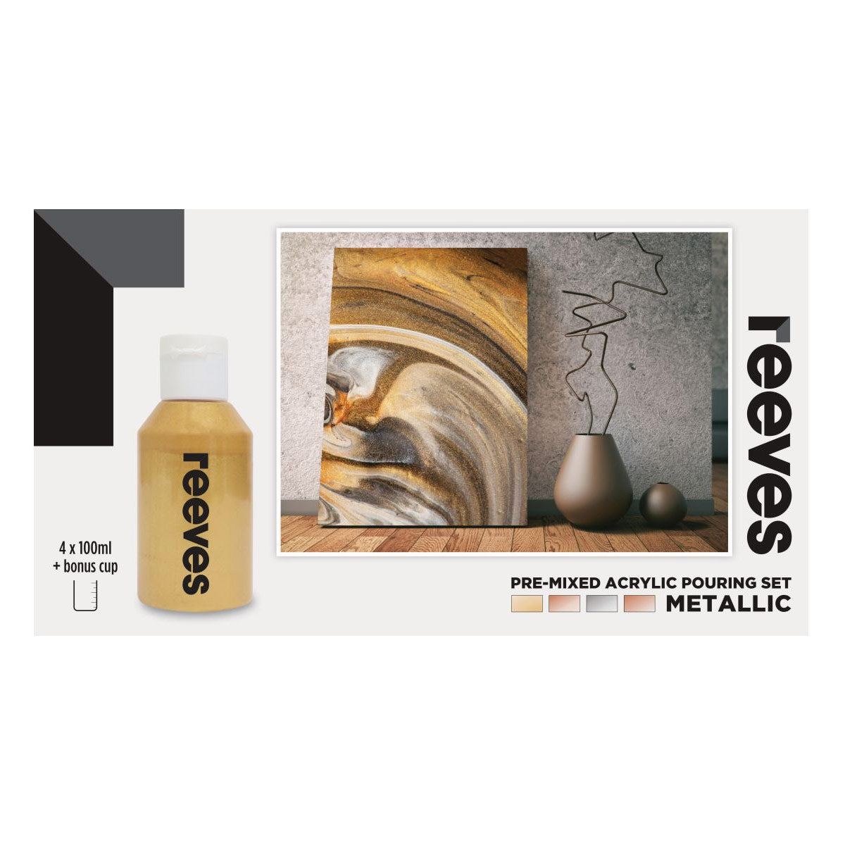 Reeves - Pre-Mixed Pouring Acrylic Paint Set - Metallic