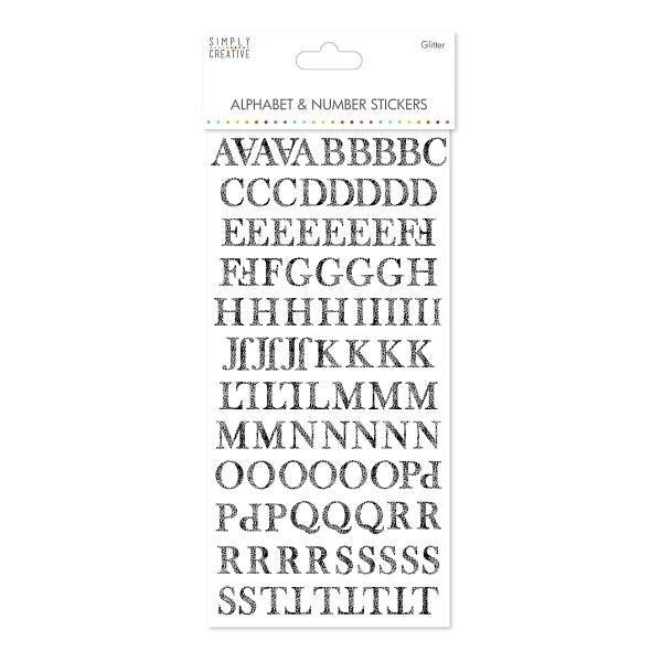 Simplement créatif - Alphabet & No. Autocollants - Presse-papiers à paillettes traditionnelles