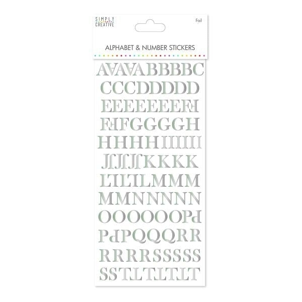 Simply Creative - Alphabet & No. Stickers - Traditional Foil Silver klembord